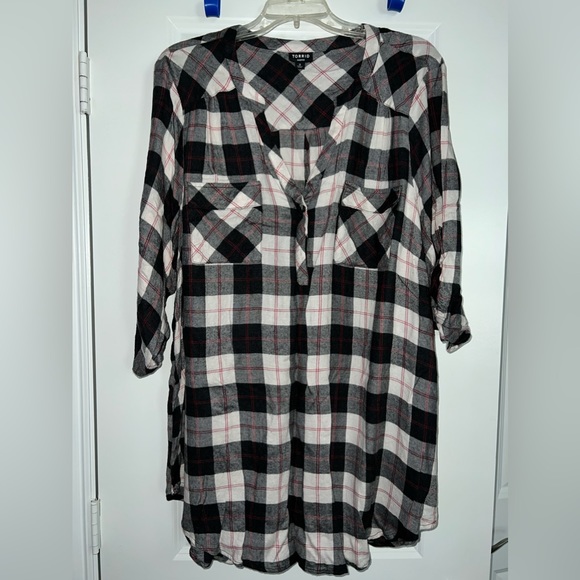 Torrid 3XL Plaid 3/4 Sleeve Soft Business Casual Blouse - Picture 2 of 6